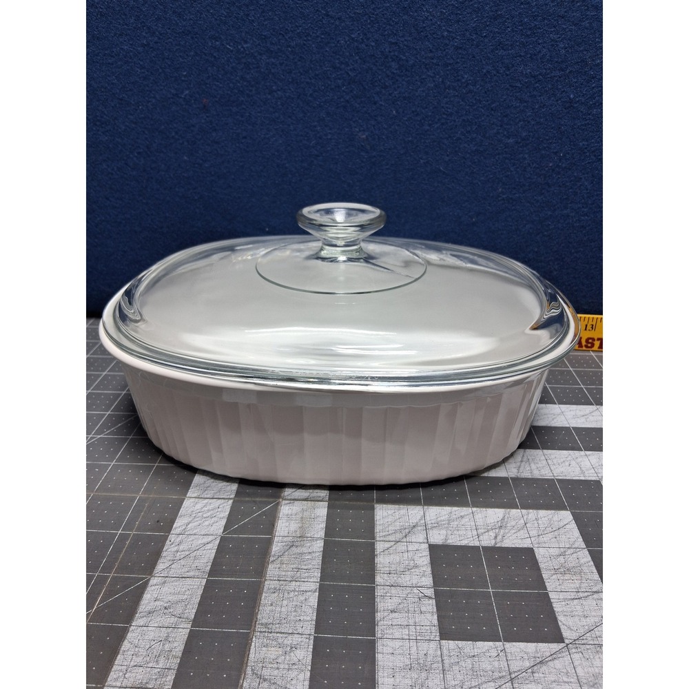 Corning Ware French White Casserole Dish White Oval Fluted Ribbed With Glass Lid